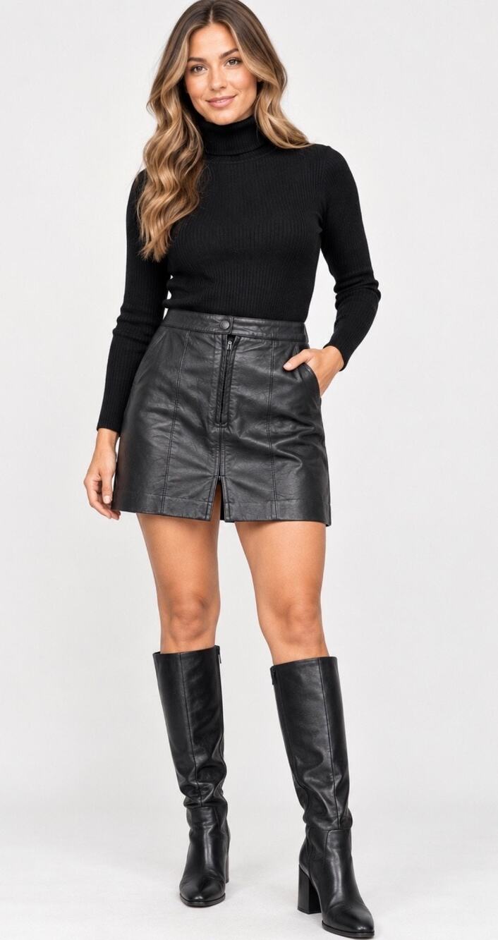 Giacca Young Gallery Vintage Genuine Black Leather Mini Skirt Y2K Medium